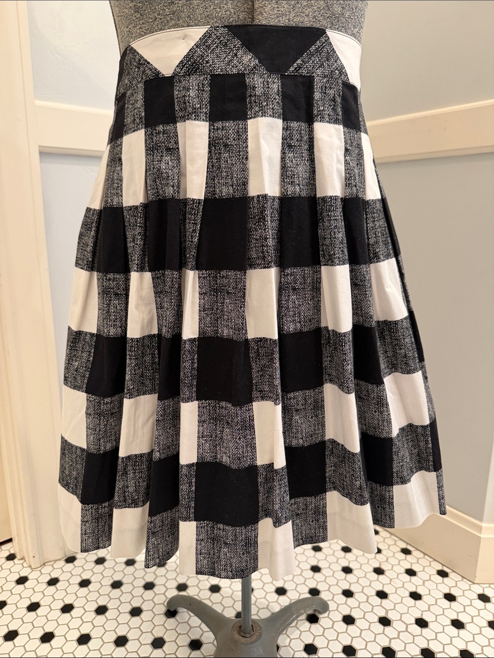 Talbots Black and White Buffalo-Check Skater Skirt